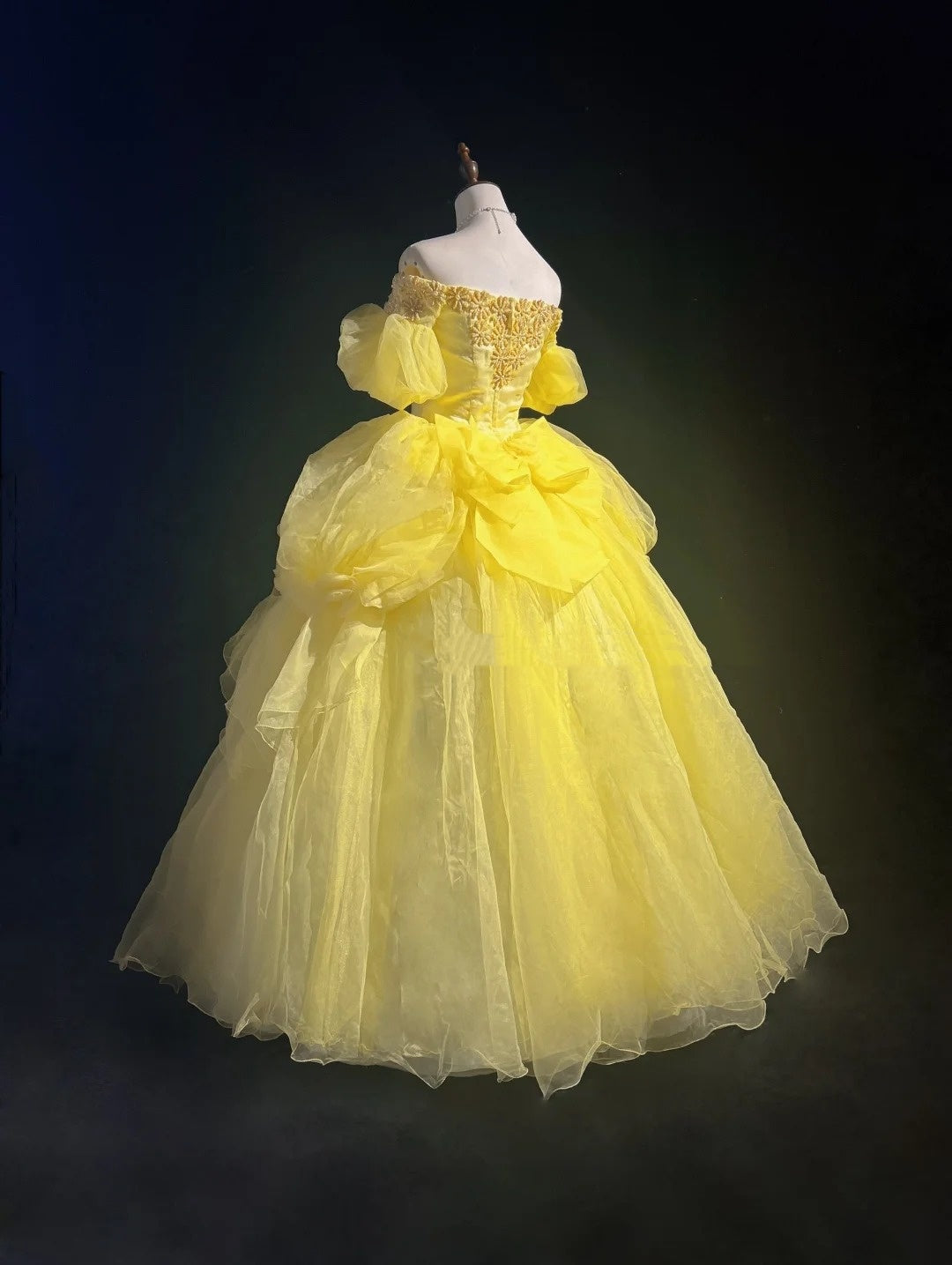 Vintage Prom Dresses Ball Gown Off The Shoulder Yellow Long 70s Beads Formal Gown N2573