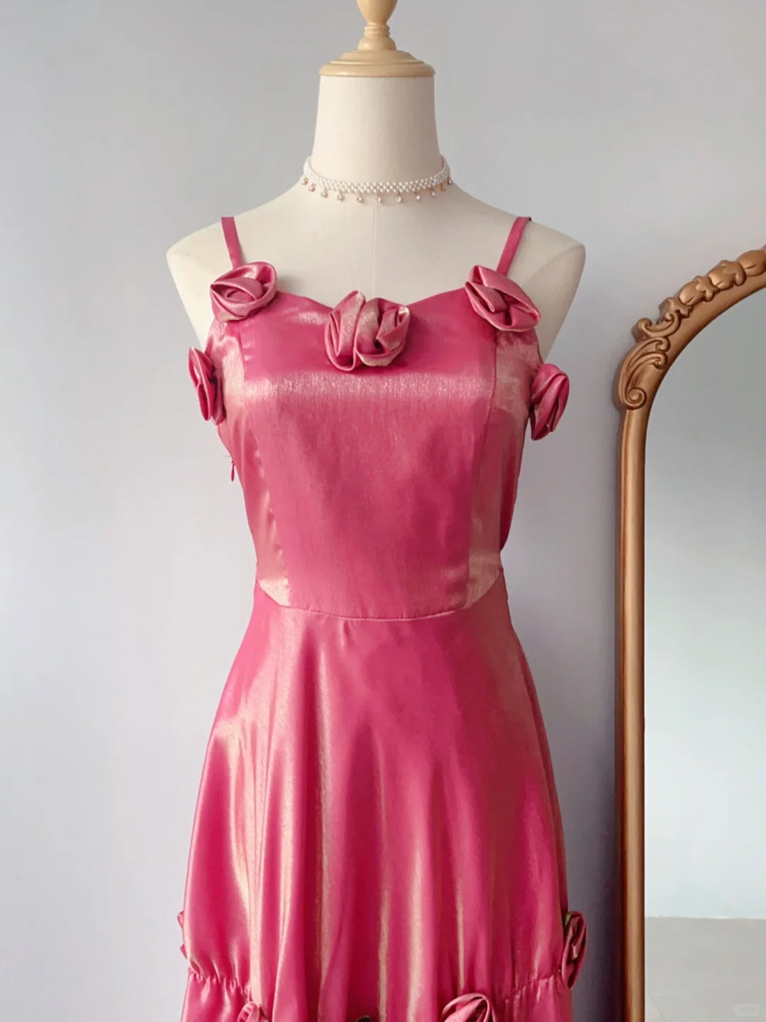 Modest A Line Spaghetti Strap Pink Floor Length Spring Summer Event Outfits Wedding Guest Dresses RB3231
