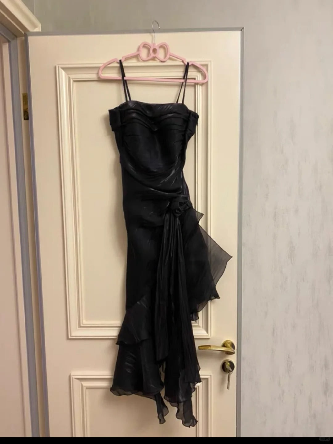 Robes de soirée modestes bleu marine à fines bretelles longueur thé, tenues d'événements printemps-été, robes d'invitées de mariage RB3214