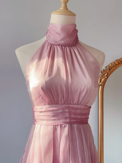 Vintage A Line Halter Pink Chiffon Grad 8th Mini Dress Aesthetic Look Short Homecoming Dresses RB4268