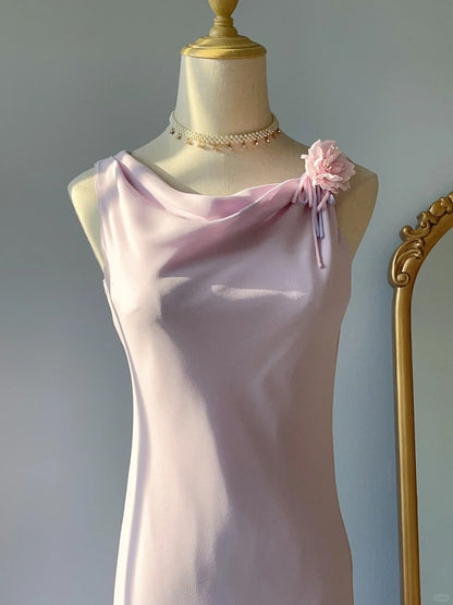 Vintage Prom Dresses 70s Mermaid Pink Chiffon With Ruffles Sleeveless Tea Length Formal Outfits RB4266
