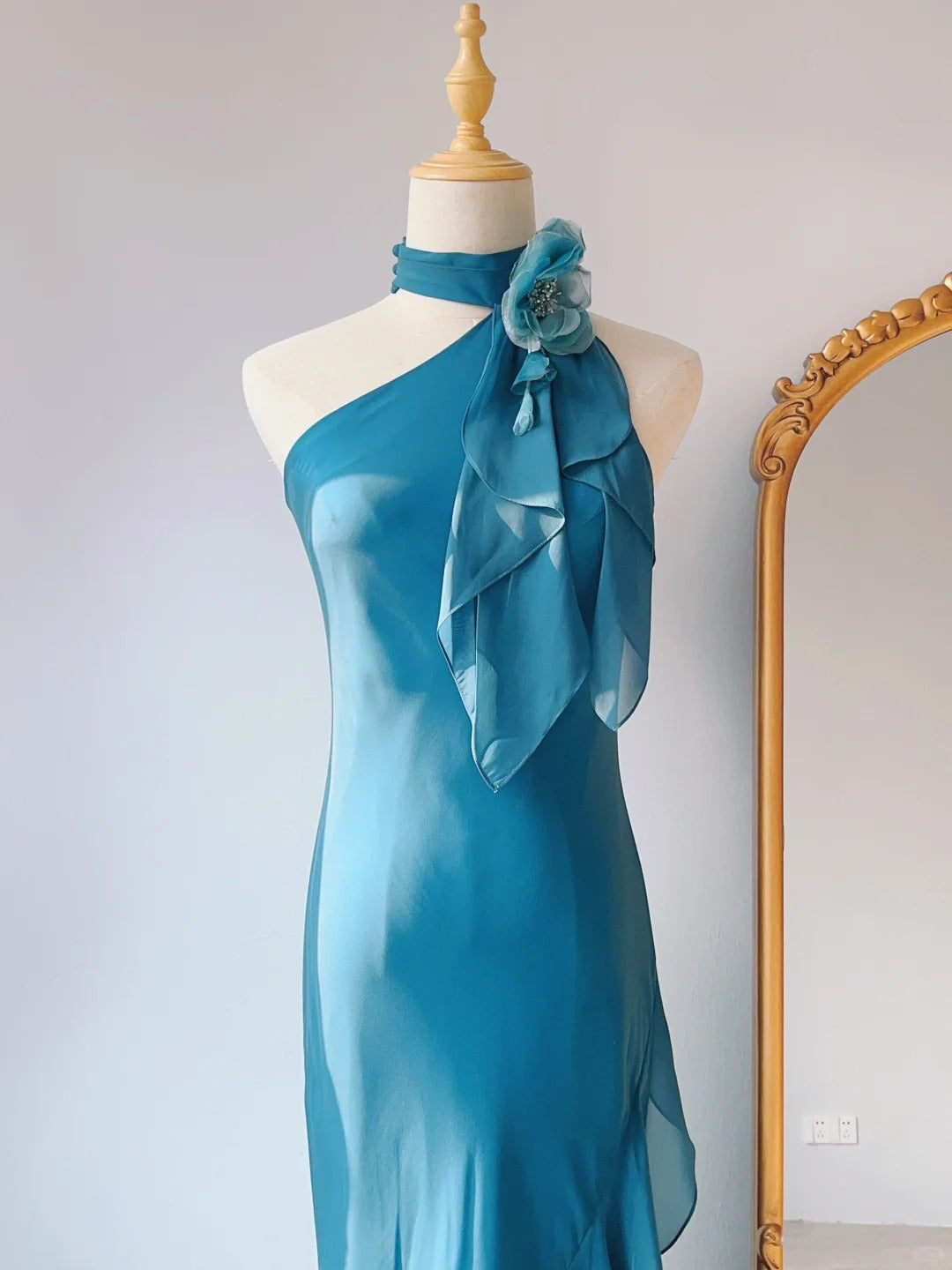 Vintage Prom Dresses Sheath One Shoulder Chiffon 80s Sleeveless Evening Formal Dress RB3229