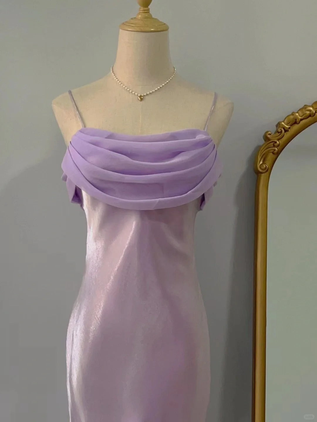 Vintage Sheath Spaghetti Straps Lilac Chiffon Long Prom Dresses Formal Outfits RB3891