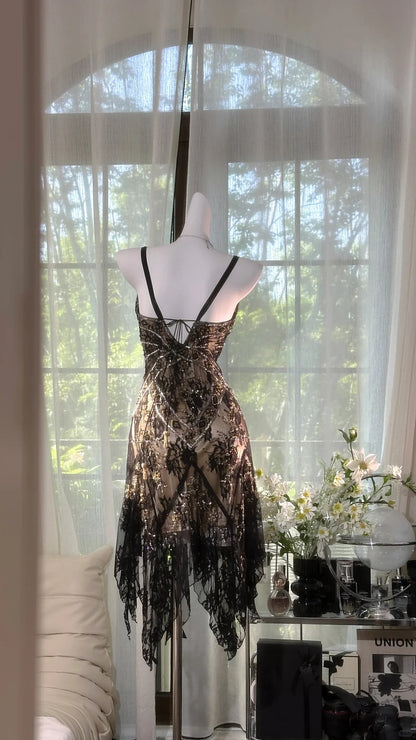 Cute Mermaid Spaghetti Strap Black Lace Knee Length 16th Birthday Dress Homecoming Outfits N3572