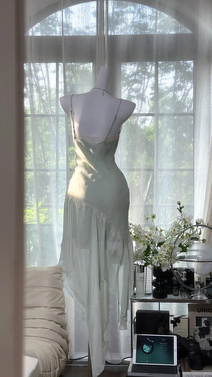 Charmantes Robes de Bal Sirène Bretelles Spaghetti Mousseline Longueur Thé Tenues de Soirée N3560