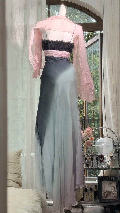 Vintage Prom Dresses Mermaid Spaghetti Straps Ombre Gradient Chiffon 1950s Retro Party Evening Formal Outfits RC1096