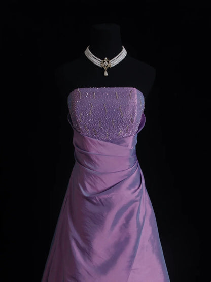 Vintage Ball Gown Strapless Purple With Beading Cape Floor Length Prom Dresses Inspo Evening Outfits RB4340