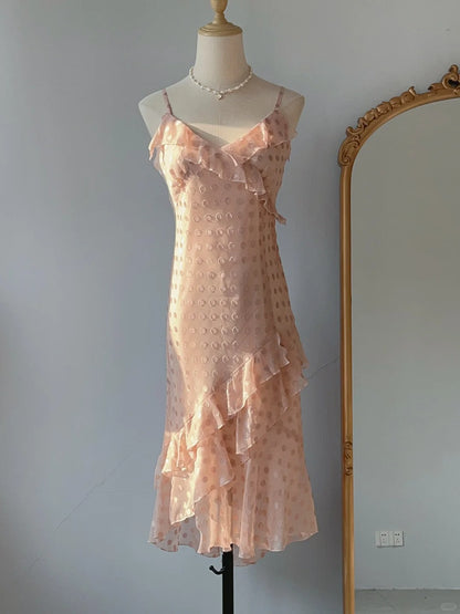 Bescheidene A-Linie Spaghettiträger Errötendes Rosa Teelänge Frühlings-Sommer-Event Outfits Hochzeitsgastkleider RB3240