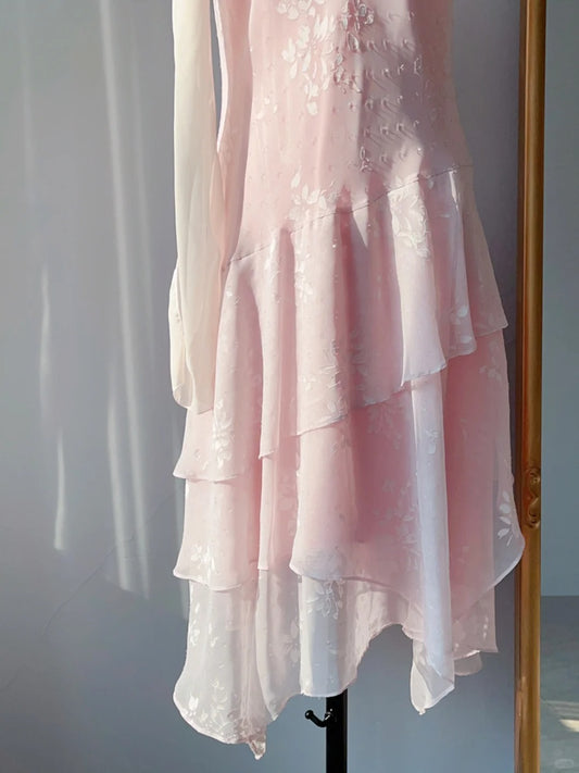 Vintage Meerjungfrauen-Abschlussballkleider Rosa Spitze 80er Jahre Spaghettiträger Chiffon Abendkleid Formelles Kleid RB3246
