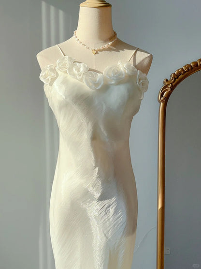 Vintage Prom Dresses Sheath Spaghetti Strap White 70s Sleeveless Long Evening Formal Dress RB3250