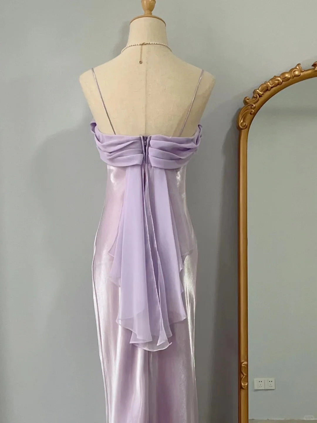 Vintage Sheath Spaghetti Straps Lilac Chiffon Long Prom Dresses Formal Outfits RB3891