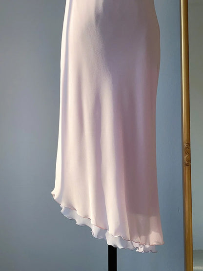 Vintage Prom Dresses 70s Mermaid Pink Chiffon With Ruffles Sleeveless Tea Length Formal Outfits RB4266