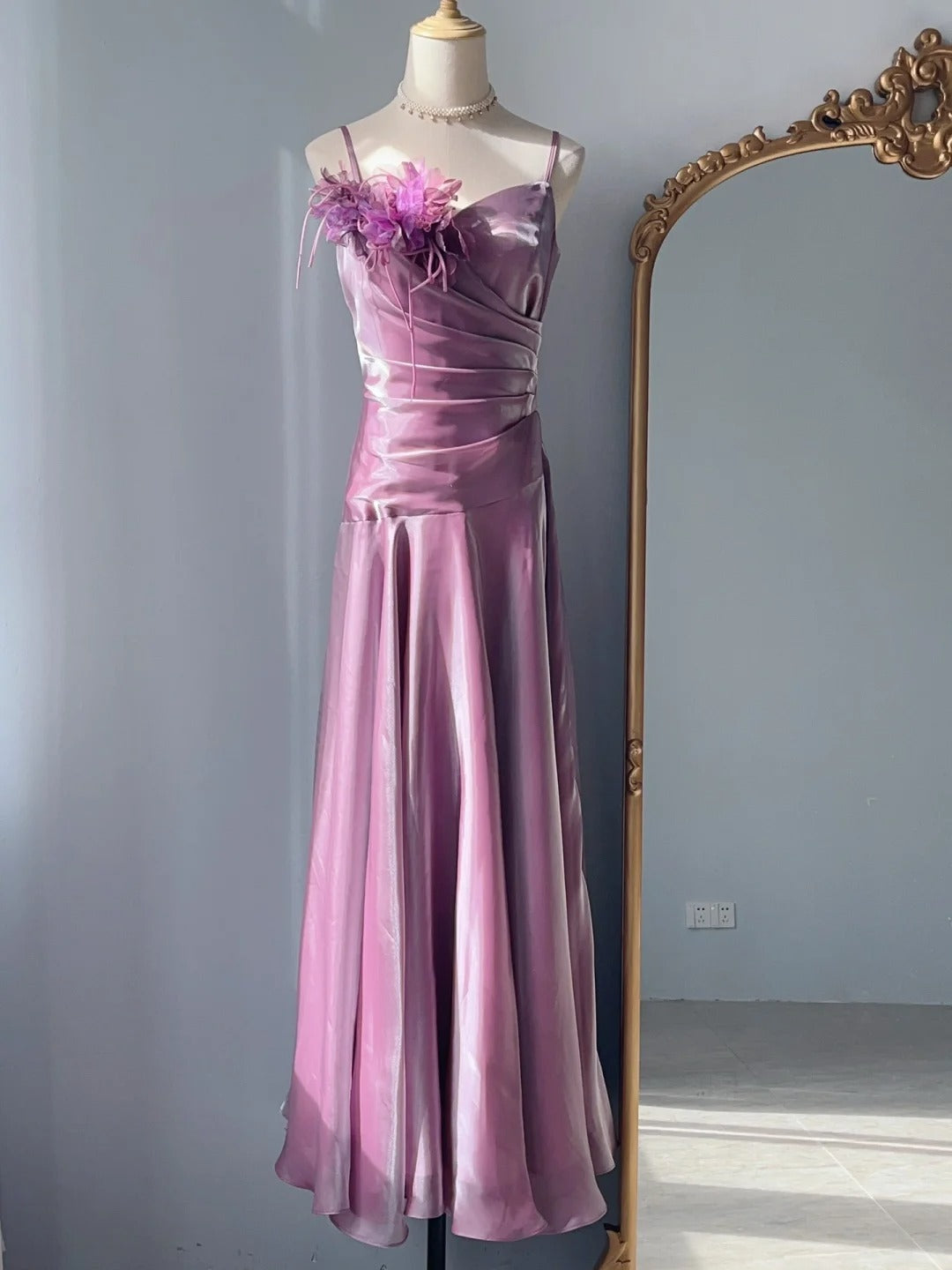 Vintage Prom Dresses A Line Spaghetti Strap 80s Sleeveless Long Evening Formal Dress RB3226