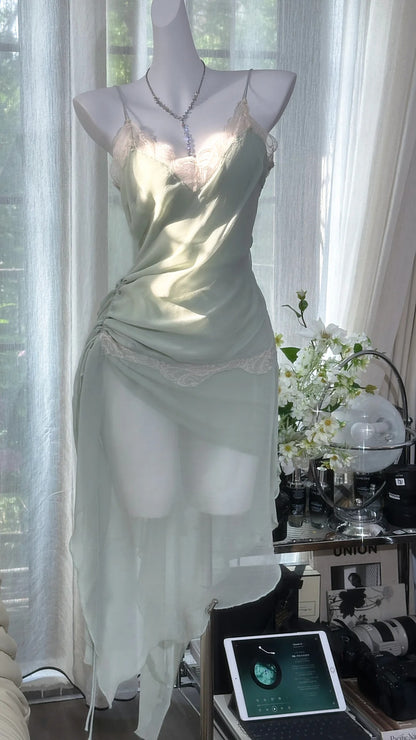 Charmantes Robes de Bal Sirène Bretelles Spaghetti Mousseline Longueur Thé Tenues de Soirée N3560