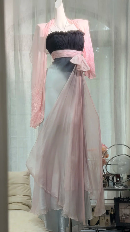Vintage Prom Dresses Mermaid Spaghetti Straps Ombre Gradient Chiffon 1950s Retro Party Evening Formal Outfits RC1096
