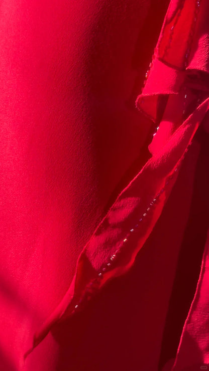 Charmantes Robes de bal Sirène Bretelles fines Chiffon rouge Tenues de soirée mi-longues N3580