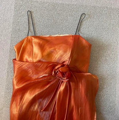 Vintage Prom Dresses Mermaid Orange Spaghetti Strap 80s Sleeveless Long Evening Formal Dress RB3241