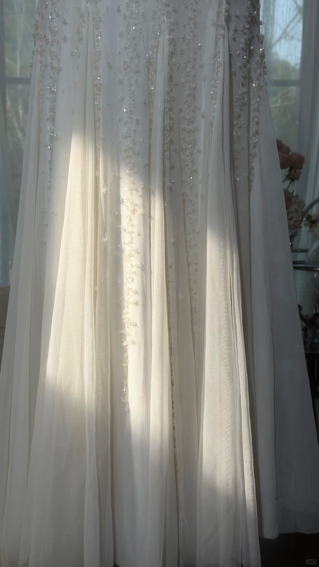 Robes de Bal Sirène Modestes Dos Nu en Mousseline Blanche avec Perles, Robes de Soirée Longues N3528