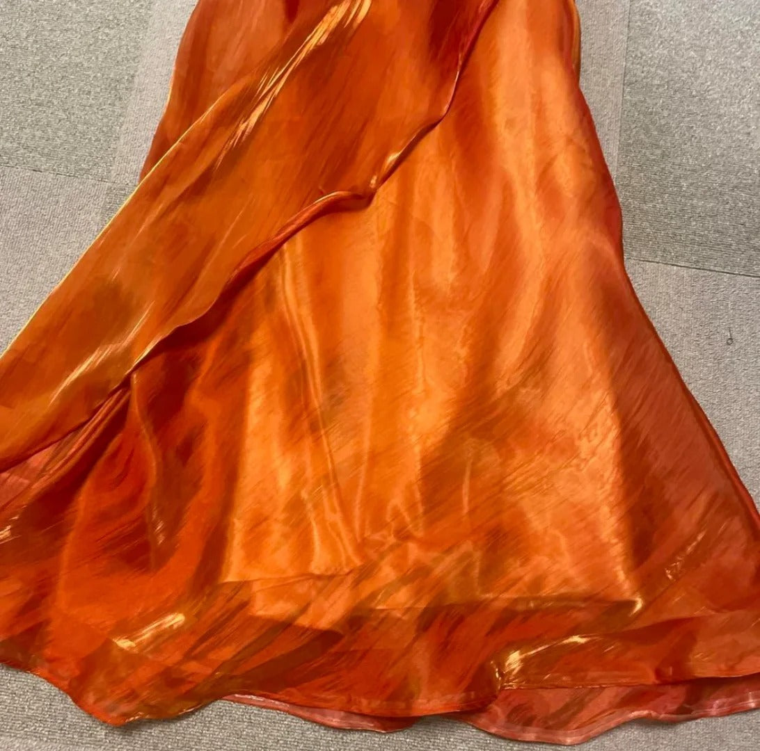 Vintage Prom Dresses Mermaid Orange Spaghetti Strap 80s Sleeveless Long Evening Formal Dress RB3241