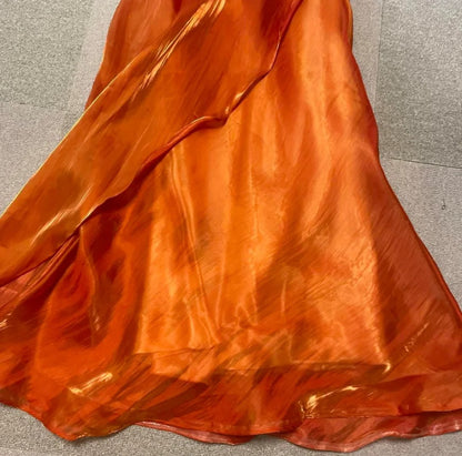 Vintage Prom Dresses Mermaid Orange Spaghetti Strap 80s Sleeveless Long Evening Formal Dress RB3241