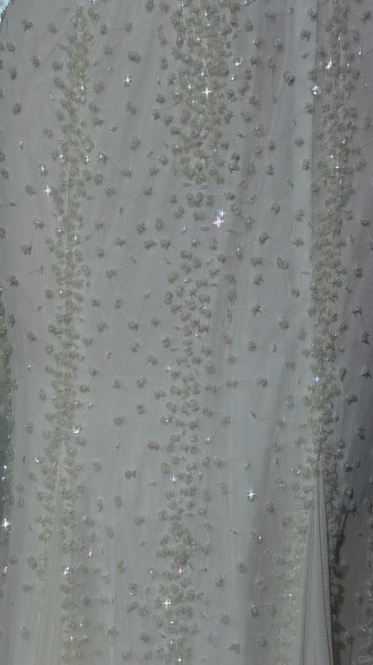 Robes de Bal Sirène Modestes Dos Nu en Mousseline Blanche avec Perles, Robes de Soirée Longues N3528