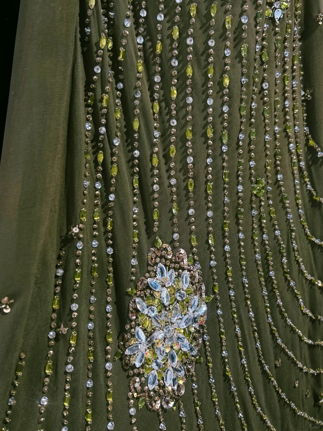 Elegant Chic Prom Dresses A Line Olive Green Spaghetti Strap Chiffon Sleeveless With Beading Semi Formal Evening Dress N3797