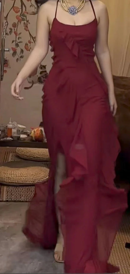 Sexy ärmelloses Meerjungfrauen-Abendkleid aus Chiffon mit Spaghettiträgern online erhältlich AB953